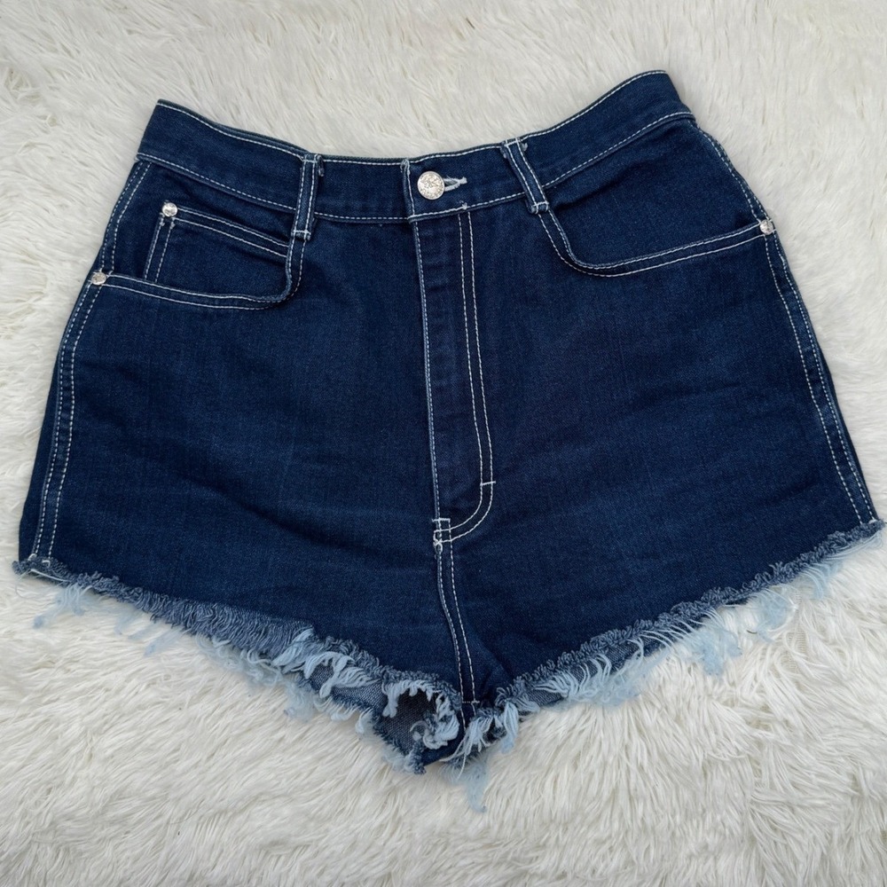 Vintage Gitano Denim Hot Shorts Frayed Hem High Waist 90s Y2K Size 25 Retro